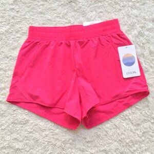 OTOS Women's Athletic Race Running Shorts 2 in 1 High Rise Drawstring Pink XL